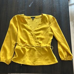 J. Crew Mustard 3/4 Sleeve Wrap Blouse